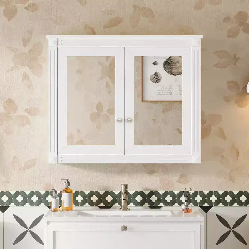 GDFStudio Pensile da Bagno Peng con 2 Specchi e Ripiani Regolabili