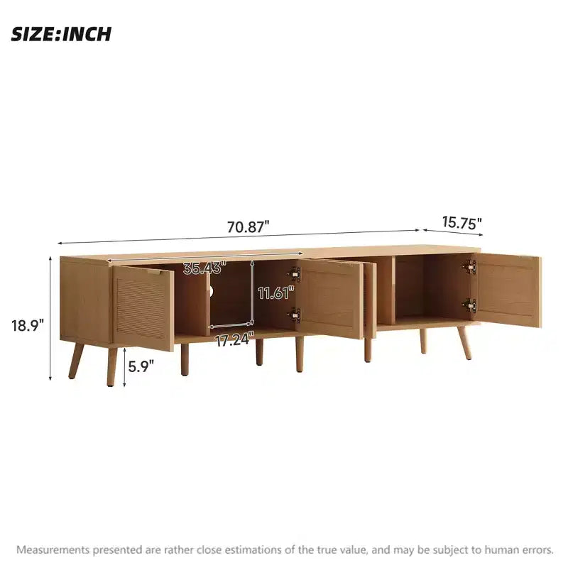 GDFStudio Primo 70 Mobile TV Boho per TV da 80", con ante in rattan e foro passacavo