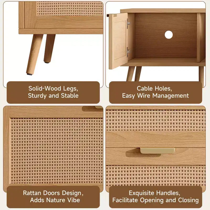 GDFStudio Primo 70 Mobile TV Boho per TV da 80", con ante in rattan e foro passacavo