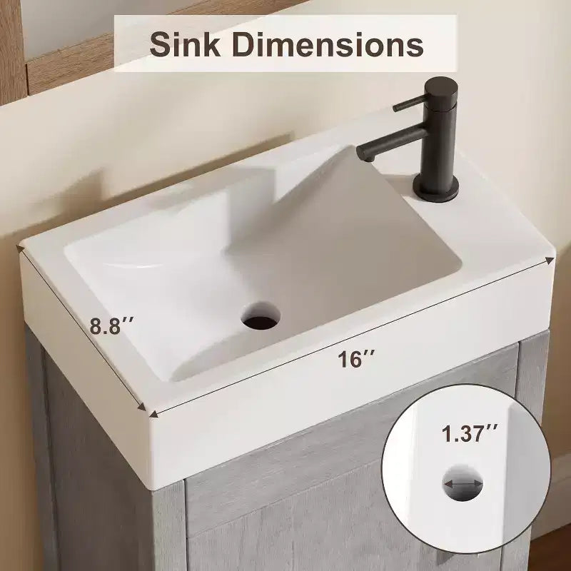 Mobile da bagno 16" con lavabo e anta a chiusura ammortizzata - Armadietto compatto per ripostiglio e bagno piccolo