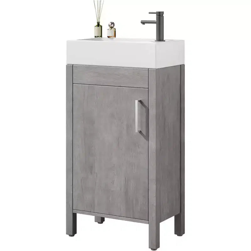 Mobile da bagno 16" con lavabo e anta a chiusura ammortizzata - Armadietto compatto per ripostiglio e bagno piccolo