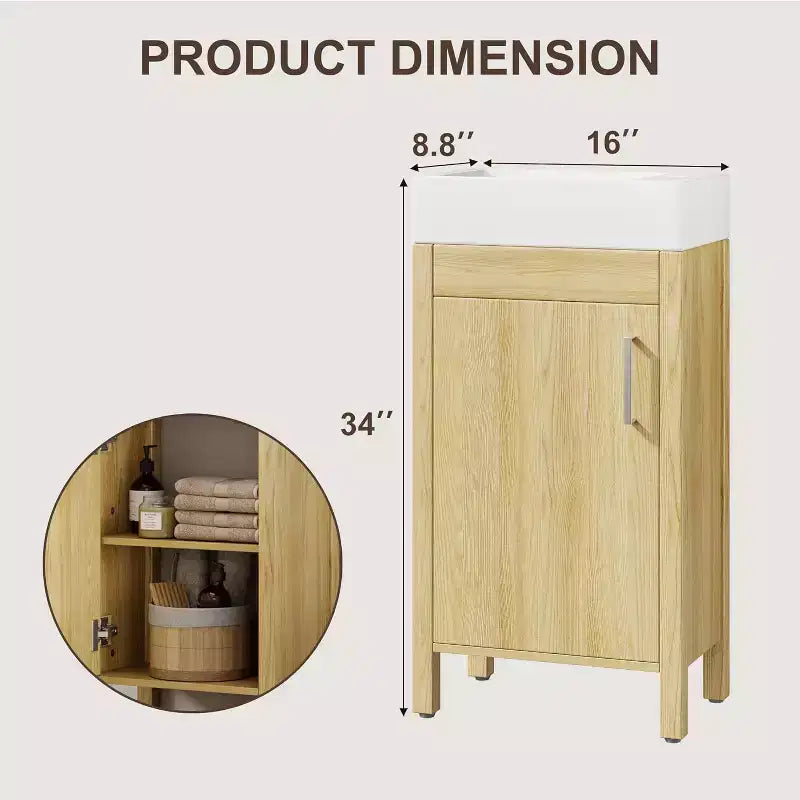 Mobile da bagno 16" con lavabo e anta a chiusura ammortizzata - Armadietto compatto per ripostiglio e bagno piccolo