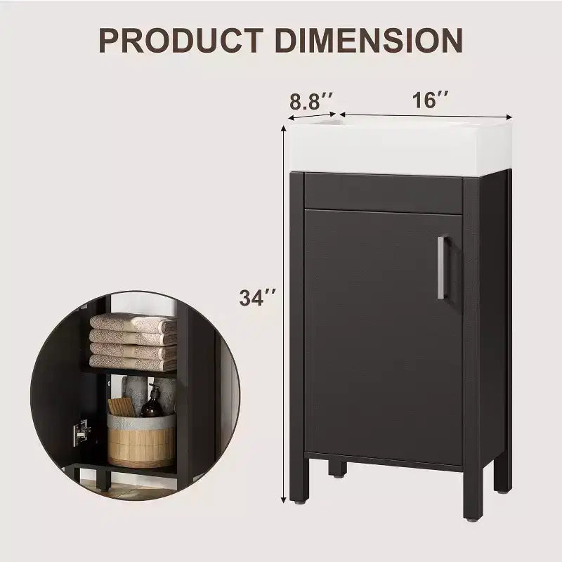 Mobile da bagno 16" con lavabo e anta a chiusura ammortizzata - Armadietto compatto per ripostiglio e bagno piccolo