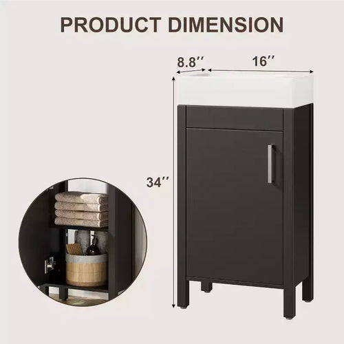 Mobile da bagno 16" con lavabo e anta a chiusura ammortizzata - Armadietto compatto per ripostiglio e bagno piccolo