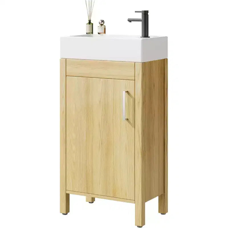 Mobile da bagno 16" con lavabo e anta a chiusura ammortizzata - Armadietto compatto per ripostiglio e bagno piccolo