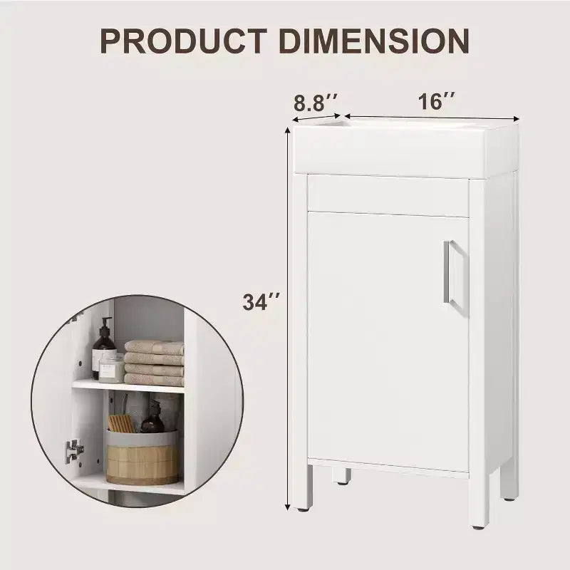 Mobile da bagno 16" con lavabo e anta a chiusura ammortizzata - Armadietto compatto per ripostiglio e bagno piccolo