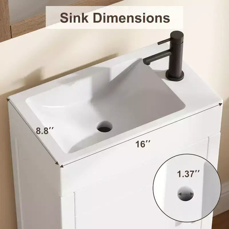 Mobile da bagno 16" con lavabo e anta a chiusura ammortizzata - Armadietto compatto per ripostiglio e bagno piccolo