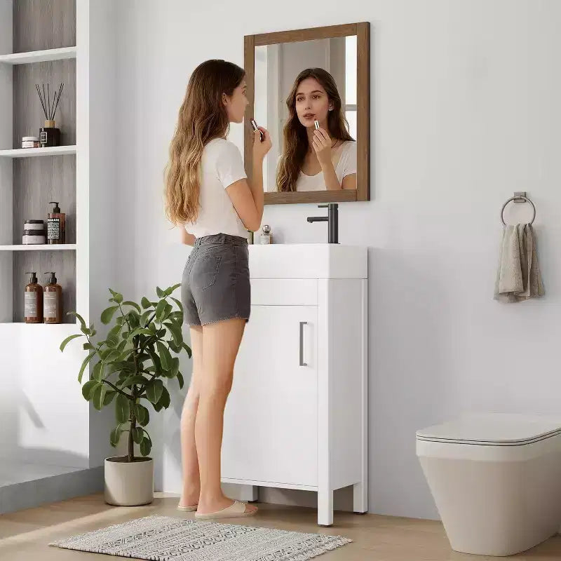 Mobile da bagno 16" con lavabo e anta a chiusura ammortizzata - Armadietto compatto per ripostiglio e bagno piccolo