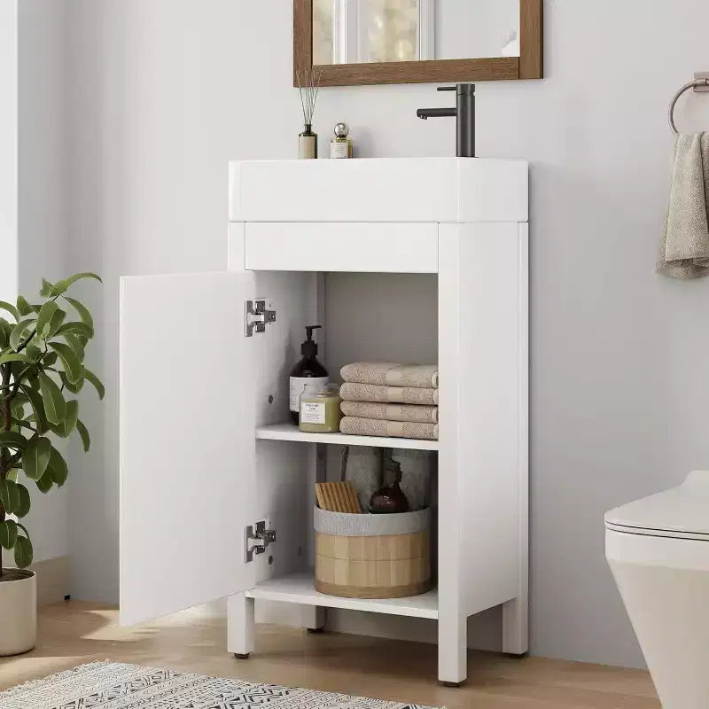 Mobile da bagno 16" con lavabo e anta a chiusura ammortizzata - Armadietto compatto per ripostiglio e bagno piccolo