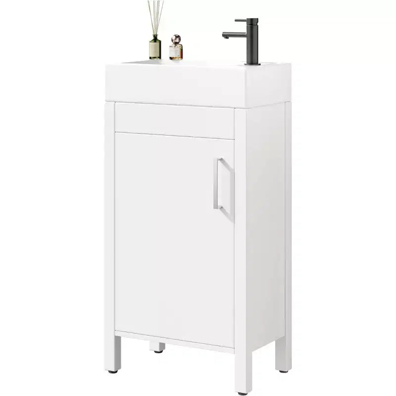 Mobile da bagno 16" con lavabo e anta a chiusura ammortizzata - Armadietto compatto per ripostiglio e bagno piccolo