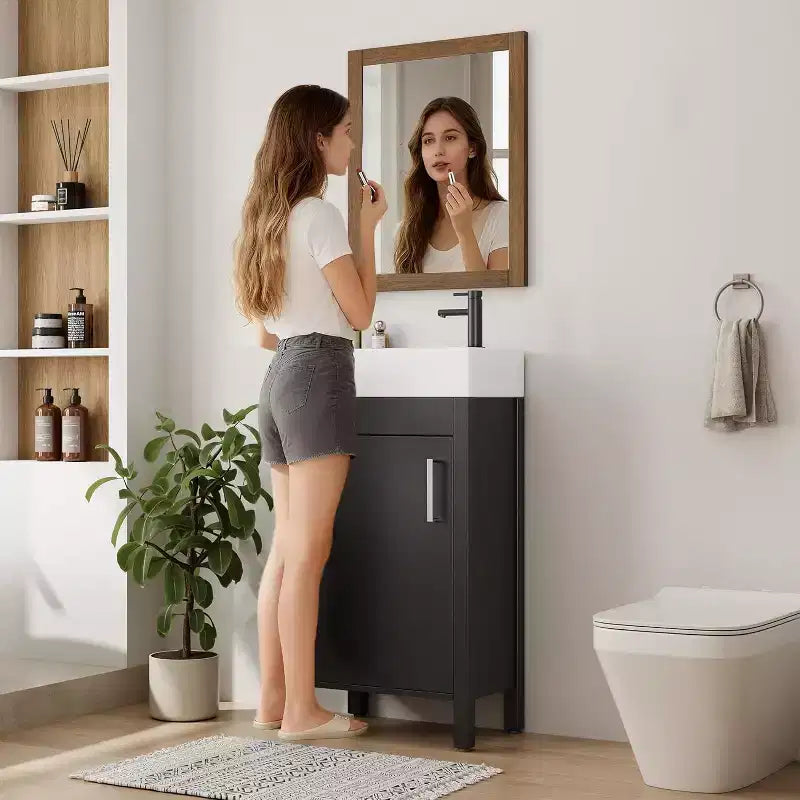 Mobile da bagno 16" con lavabo e anta a chiusura ammortizzata - Armadietto compatto per ripostiglio e bagno piccolo