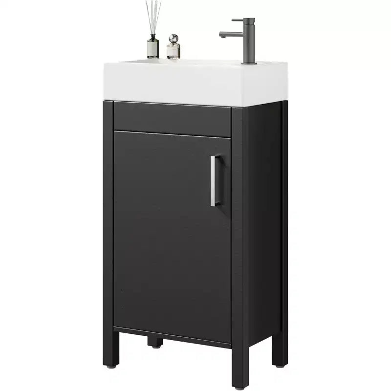 Mobile da bagno 16" con lavabo e anta a chiusura ammortizzata - Armadietto compatto per ripostiglio e bagno piccolo