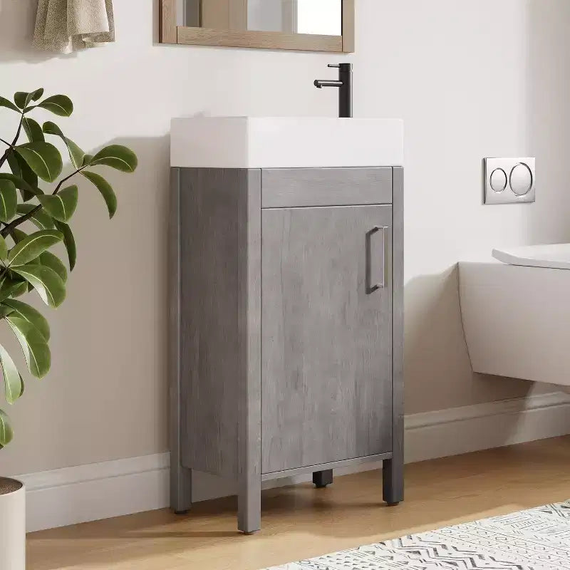 Mobile da bagno 16" con lavabo e anta a chiusura ammortizzata - Armadietto compatto per ripostiglio e bagno piccolo