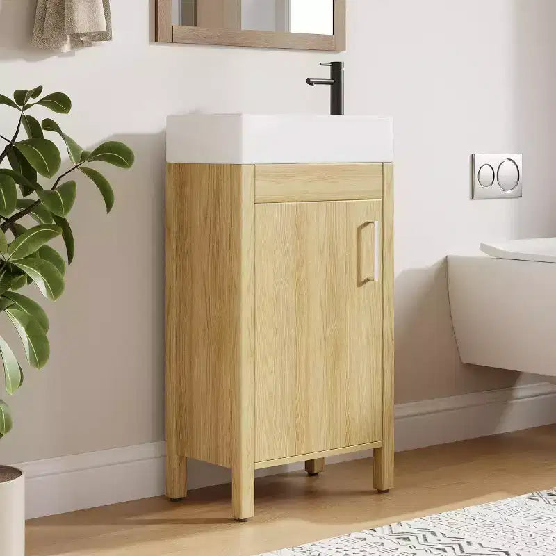 Mobile da bagno 16" con lavabo e anta a chiusura ammortizzata - Armadietto compatto per ripostiglio e bagno piccolo