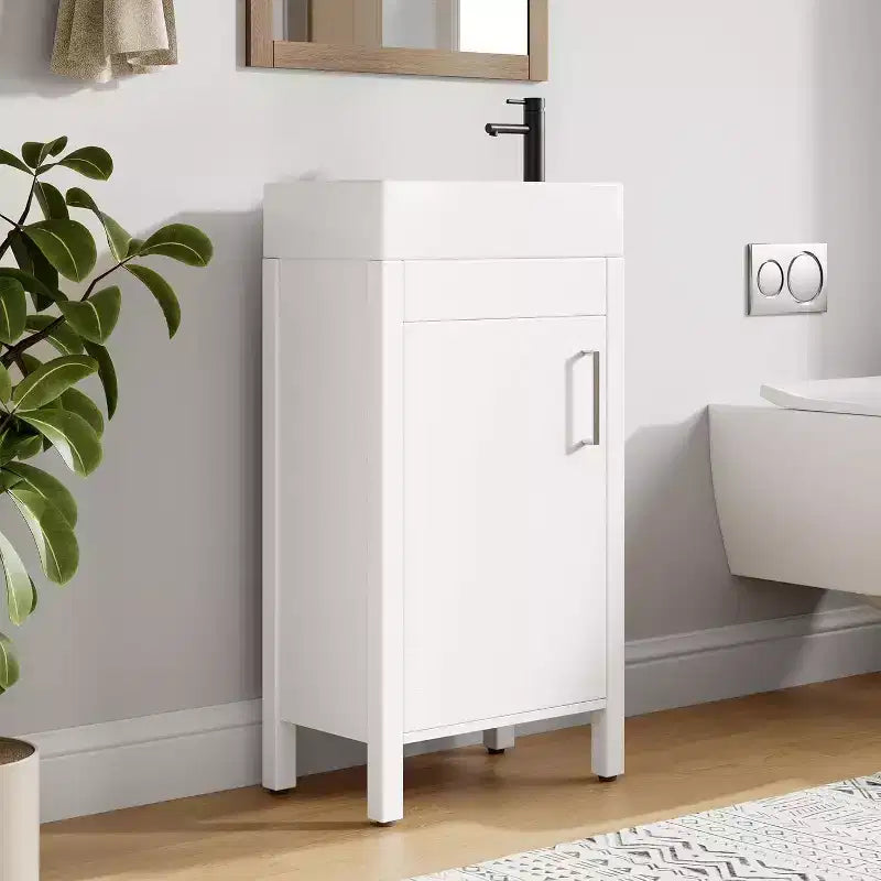 Mobile da bagno 16" con lavabo e anta a chiusura ammortizzata - Armadietto compatto per ripostiglio e bagno piccolo