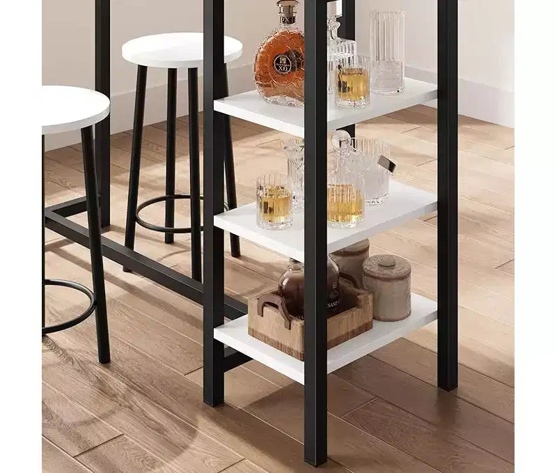 Set tavolo da pranzo altezza bancone con 3 ripiani portaoggetti, 3 pezzi, 120L x 40P x 102A cm, cucina, sala da pranzo