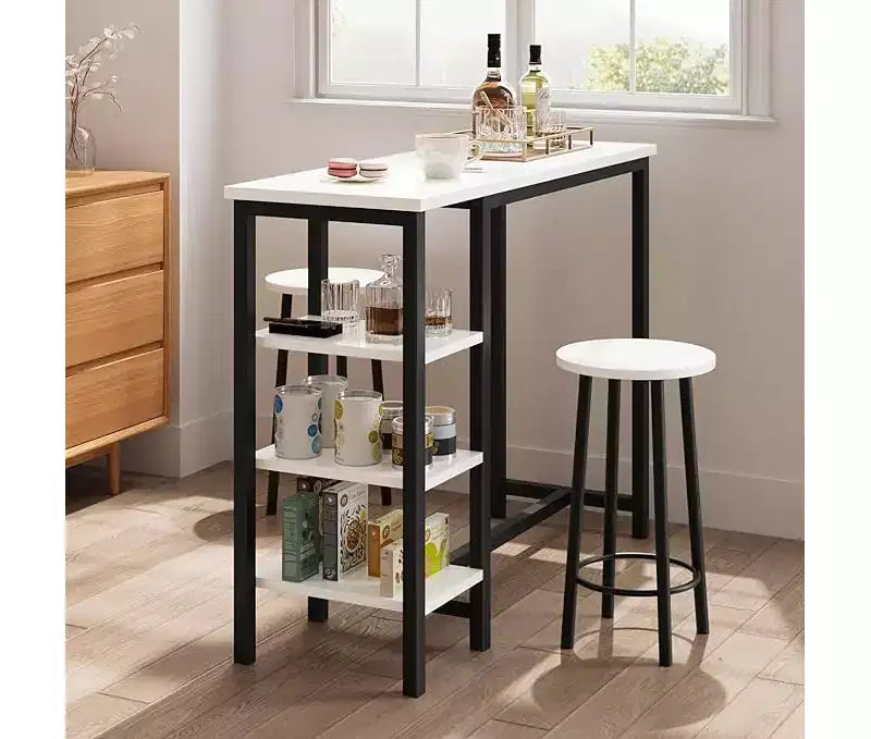 Set tavolo da pranzo altezza bancone con 3 ripiani portaoggetti, 3 pezzi, 120L x 40P x 102A cm, cucina, sala da pranzo
