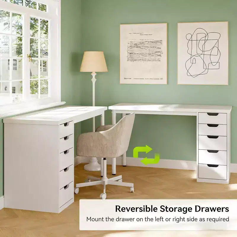 GDFStudio Elinor Scrivania Classica 47 per Computer con 5 Cassetti