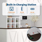 Dispensa da Cucina Bianca Alta 71" con Stazione di Ricarica, Credenza Autoportante Stile Farmhouse con Supporto per Microonde e Cassetti e Mobile Bar per Vini