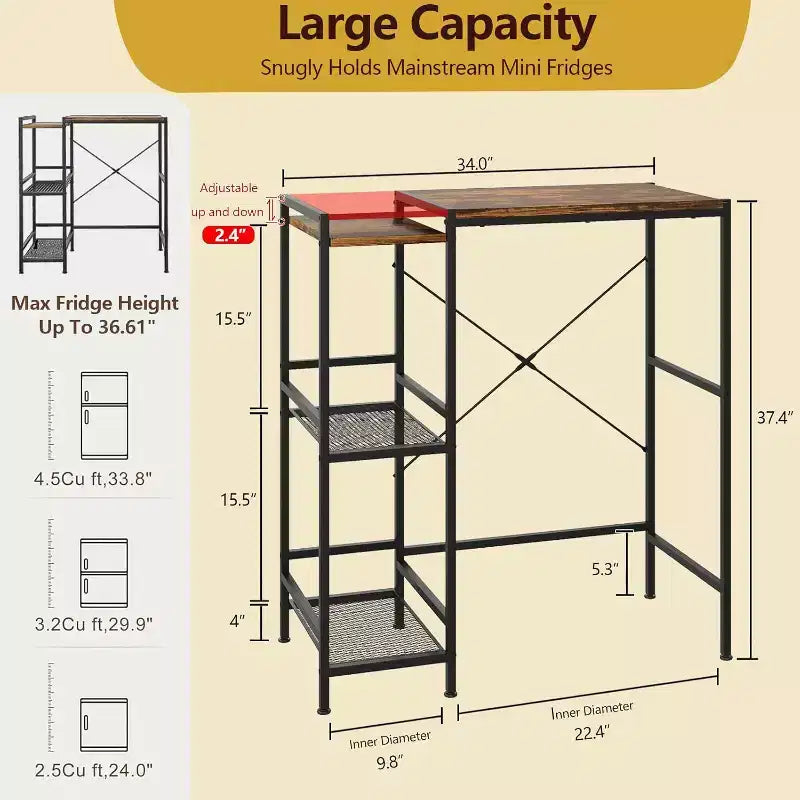 Supporto salvaspazio per mini frigorifero con ripiano regolabile Carrello porta microonde per bar Perfetto per piccoli appartamenti e dormitori