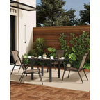 Set di 4 sedie da pranzo impilabili da esterno, sedie da patio con schienale alto in tessuto Textilene, telaio in metallo resistente alle intemperie per terrazza, prato, giardino, grigio