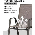 Set di 4 sedie da pranzo impilabili da esterno, sedie da patio con schienale alto in tessuto Textilene, telaio in metallo resistente alle intemperie per terrazza, prato, giardino, grigio