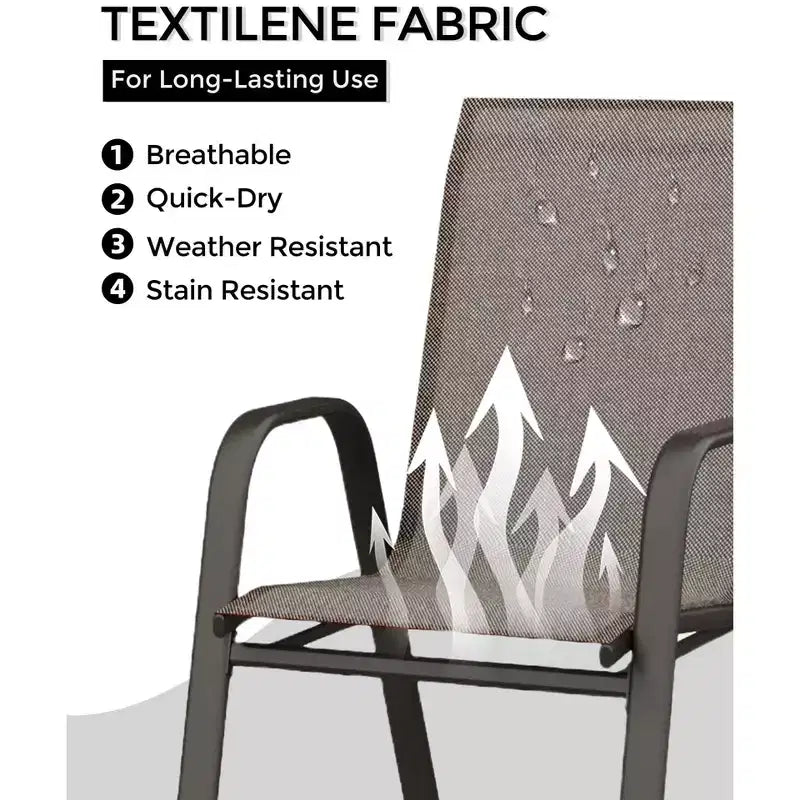 Set di 4 sedie da pranzo impilabili da esterno, sedie da patio con schienale alto in tessuto Textilene, telaio in metallo resistente alle intemperie per terrazza, prato, giardino, grigio