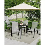 Set di 4 sedie da pranzo impilabili da esterno, sedie da patio con schienale alto in tessuto Textilene, telaio in metallo resistente alle intemperie per terrazza, prato, giardino, grigio