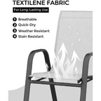 Set di 4 sedie da pranzo impilabili da esterno, sedie da patio con schienale alto in tessuto Textilene, telaio in metallo resistente alle intemperie per terrazza, prato, giardino, grigio