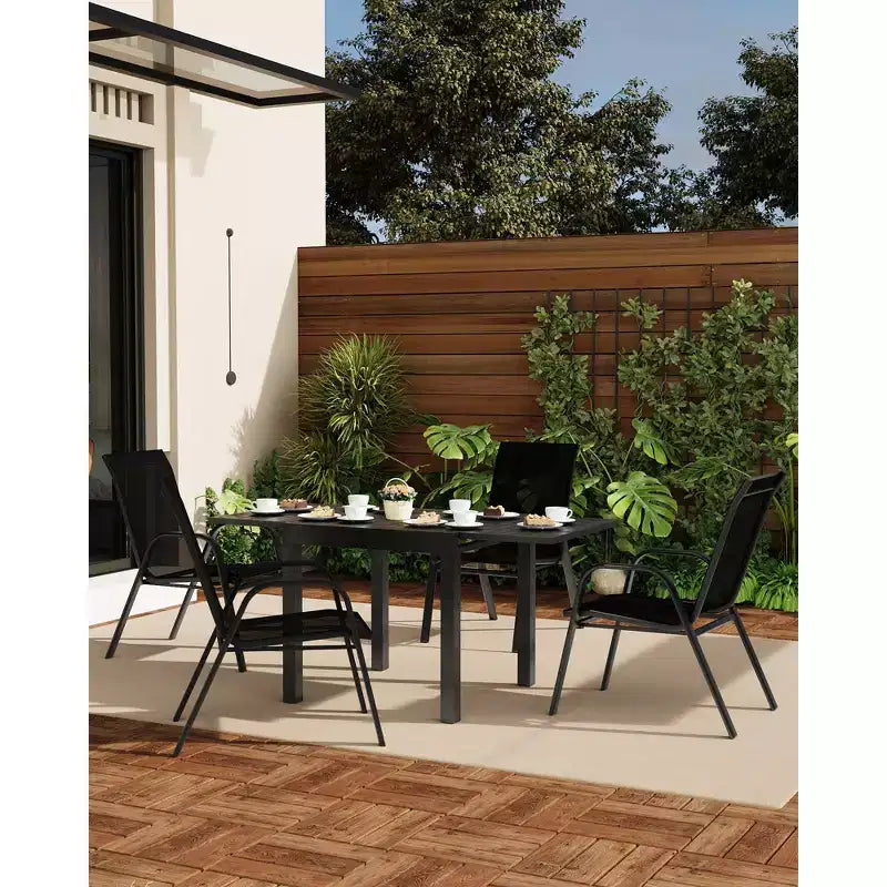 Set di 4 sedie da pranzo impilabili da esterno, sedie da patio con schienale alto in tessuto Textilene, telaio in metallo resistente alle intemperie per terrazza, prato, giardino, grigio