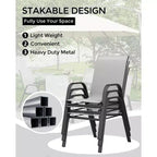 Set di 4 sedie da pranzo impilabili da esterno, sedie da patio con schienale alto in tessuto Textilene, telaio in metallo resistente alle intemperie per terrazza, prato, giardino, grigio