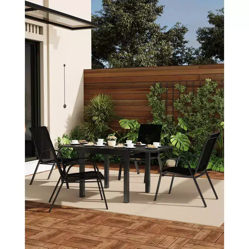 Set di 4 sedie da pranzo impilabili da esterno, sedie da patio con schienale alto in tessuto Textilene, telaio in metallo resistente alle intemperie per terrazza, prato, giardino, grigio