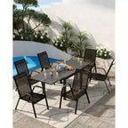 Set di 4 sedie da pranzo impilabili da esterno, sedie da patio con schienale alto in tessuto Textilene, telaio in metallo resistente alle intemperie per terrazza, prato, giardino, grigio