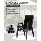 Set di 4 sedie da pranzo impilabili da esterno, sedie da patio con schienale alto in tessuto Textilene, telaio in metallo resistente alle intemperie per terrazza, prato, giardino, grigio