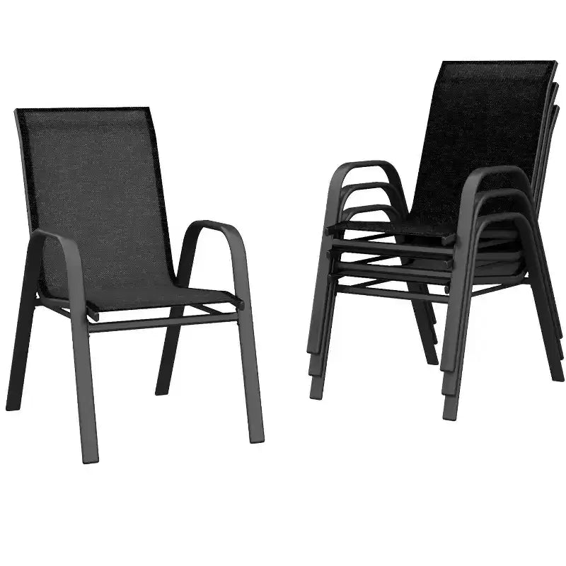 Set di 4 sedie da pranzo impilabili da esterno, sedie da patio con schienale alto in tessuto Textilene, telaio in metallo resistente alle intemperie per terrazza, prato, giardino, grigio