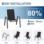 Set di 4 sedie da pranzo impilabili da esterno, sedie da patio con schienale alto in tessuto Textilene, telaio in metallo resistente alle intemperie per terrazza, prato, giardino, grigio