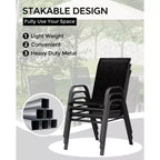 Set di 4 sedie da pranzo impilabili da esterno, sedie da patio con schienale alto in tessuto Textilene, telaio in metallo resistente alle intemperie per terrazza, prato, giardino, grigio