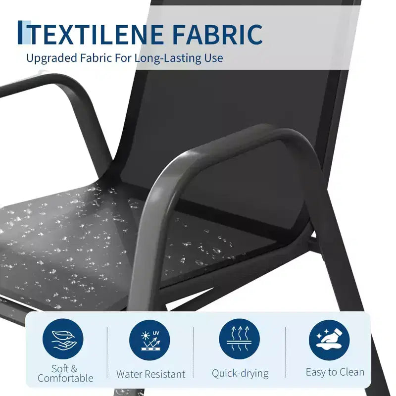 Set di 4 sedie da pranzo impilabili da esterno, sedie da patio con schienale alto in tessuto Textilene, telaio in metallo resistente alle intemperie per terrazza, prato, giardino, grigio