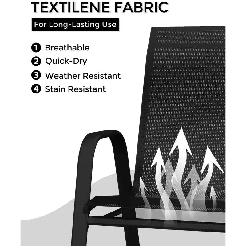 Set di 4 sedie da pranzo impilabili da esterno, sedie da patio con schienale alto in tessuto Textilene, telaio in metallo resistente alle intemperie per terrazza, prato, giardino, grigio