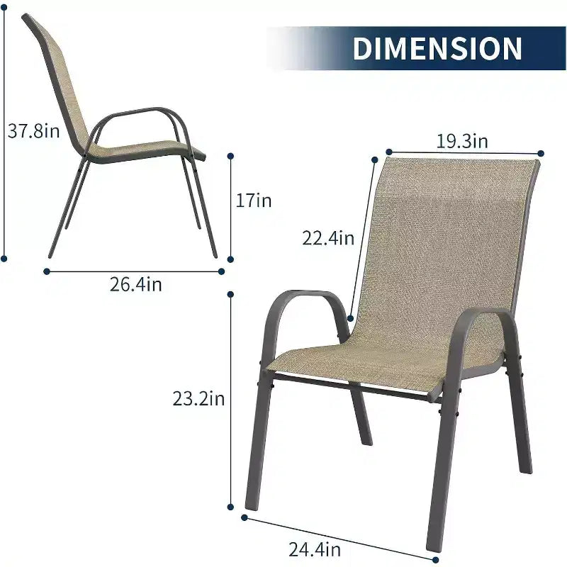 Set di 4 sedie da pranzo impilabili da esterno, sedie da patio con schienale alto in tessuto Textilene, telaio in metallo resistente alle intemperie per terrazza, prato, giardino, grigio