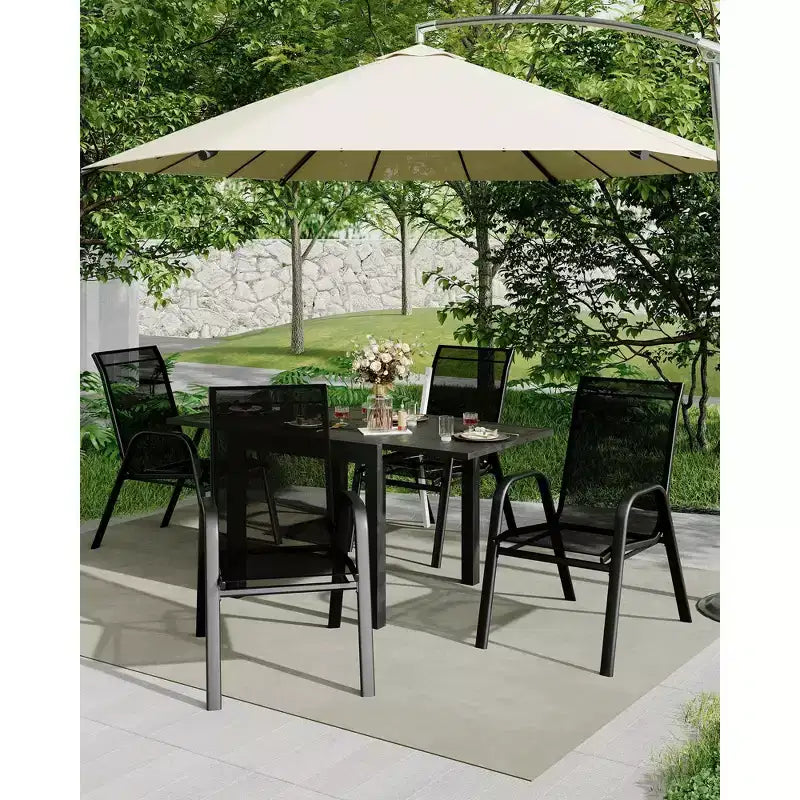 Set of 4 Outdoor Stackable Dining Chairs, High-Back Patio Chairs with Textilene Fabric, All-Weather Metal Frame for Deck, Lawn, Garden, Grey