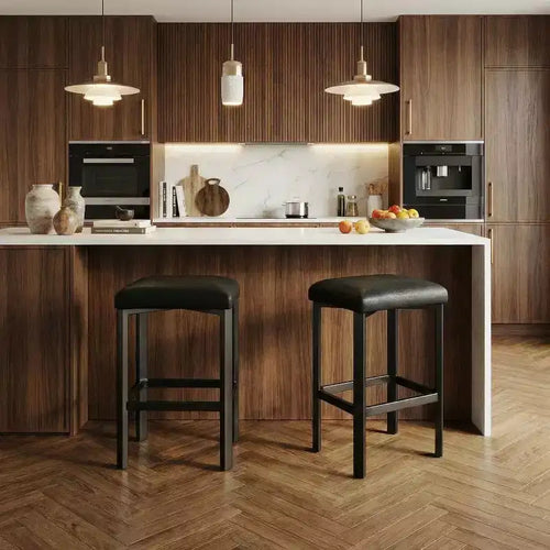 24 Counter Height Bar Stools Set of 2 or 4, PU Leather Bar Counter Stool with 2 Thick Upholstery, Modern Heavy Duty Metal Frame Base