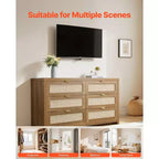 Cassettiera doppia a 6 cassetti in rattan con maniglie in metallo, mobile contenitore per camera da letto, noce