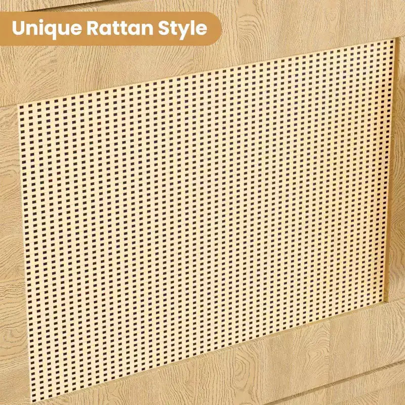 Scaffale a 5 livelli in rattan con armadietto e anta, libreria alta industriale con contenitore, libreria a 5 ripiani per soggiorno, camera da letto