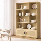 Scaffale a 5 livelli in rattan con armadietto e anta, libreria alta industriale con contenitore, libreria a 5 ripiani per soggiorno, camera da letto