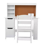 Set Scrivania e Toeletta per Bambini - Tavolo Bianco con Sedia, Libreria, Specchio, Cassettiere e Bacheca per Bambini di 3+ Anni