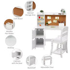 Set Scrivania e Toeletta per Bambini - Tavolo Bianco con Sedia, Libreria, Specchio, Cassettiere e Bacheca per Bambini di 3+ Anni