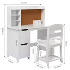 Set Scrivania e Toeletta per Bambini - Tavolo Bianco con Sedia, Libreria, Specchio, Cassettiere e Bacheca per Bambini di 3+ Anni