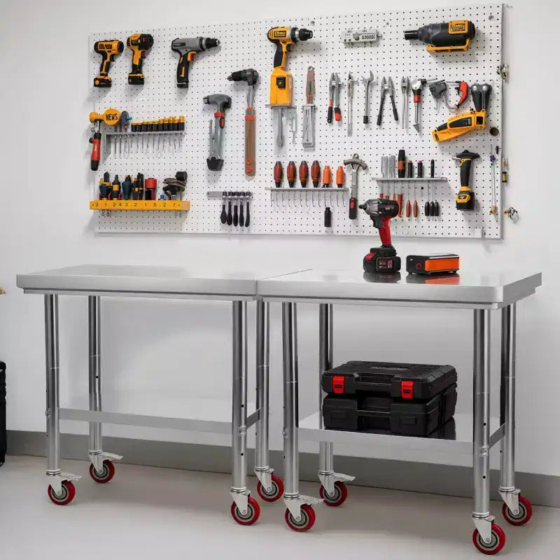 Tavolo da preparazione in acciaio inossidabile 24 x 35 con ruote e ripiano inferiore regolabile per cucina