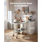 Tavolo da preparazione in acciaio inossidabile 24 x 35 con ruote e ripiano inferiore regolabile per cucina